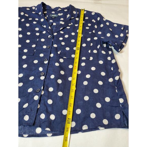 Anthropologie Maeve Top Womens Large Linen Boxy Polka-dot Button Down Blue - Picture 11 of 12